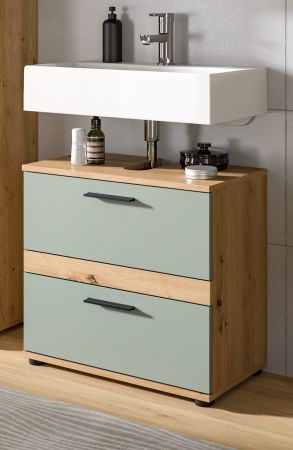 Waschbeckenunterschrank Bailey in Salbei und Artisan Eiche Badezimmer Unterschrank 60 cm