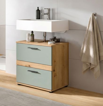 Waschbeckenunterschrank Bailey in Salbei und Artisan Eiche Badezimmer Unterschrank 60 cm