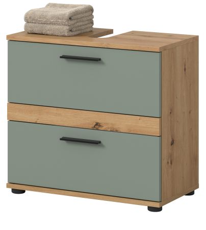 Waschbeckenunterschrank Bailey in Salbei und Artisan Eiche Badezimmer Unterschrank 60 cm