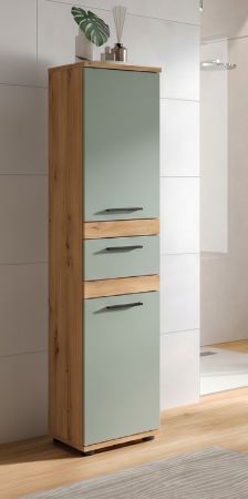 Badezimmer Midischrank Bailey in Salbei und Artisan Eiche Badschrank 35 x 137 cm