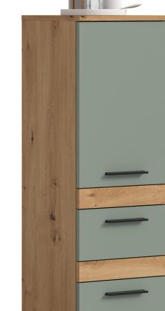 Badezimmer Midischrank Bailey in Salbei und Artisan Eiche Badschrank 35 x 137 cm