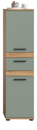 Badezimmer Midischrank Bailey in Salbei und Artisan Eiche Badschrank 35 x 137 cm