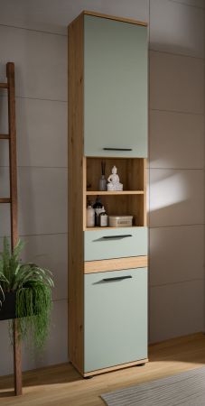 Badezimmer Hochschrank Bailey in Salbei und Artisan Eiche Badschrank 35 x 191 cm