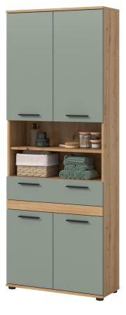 Badezimmer Hochschrank Bailey in Salbei und Artisan Eiche Badschrank 70 x 191 cm