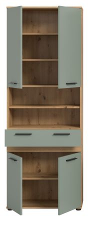 Badezimmer Hochschrank Bailey in Salbei und Artisan Eiche Badschrank 70 x 191 cm