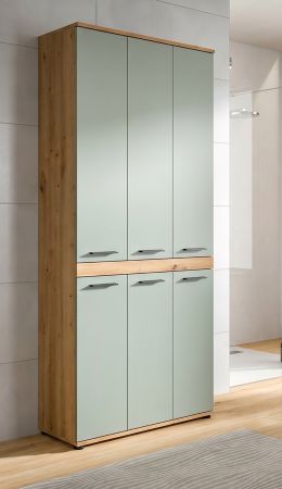 Badezimmer Hochschrank Bailey in Salbei und Artisan Eiche Badschrank 90 x 191 cm