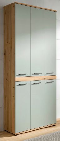 Badezimmer Hochschrank Bailey in Salbei und Artisan Eiche Badschrank 90 x 191 cm