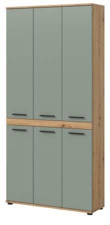Badezimmer Hochschrank Bailey in Salbei und Artisan Eiche Badschrank 90 x 191 cm