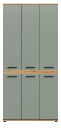 Badezimmer Hochschrank Bailey in Salbei und Artisan Eiche Badschrank 90 x 191 cm