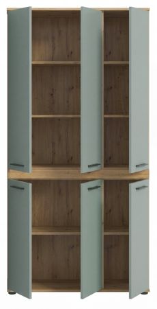 Badezimmer Hochschrank Bailey in Salbei und Artisan Eiche Badschrank 90 x 191 cm