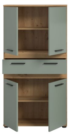 Badezimmer Midischrank Bailey in Salbei und Artisan Eiche Badschrank 70 x 135 cm