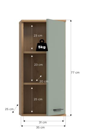 Badezimmer H�ngeschrank Bailey in Salbei und Artisan Eiche Badschrank 35 x 77 cm