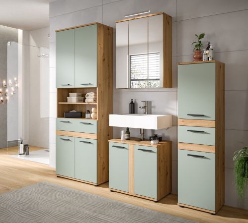 Badezimmer Spiegelschrank Bailey in Artisan Eiche Badschrank 3-t�rig 60 x 77 cm