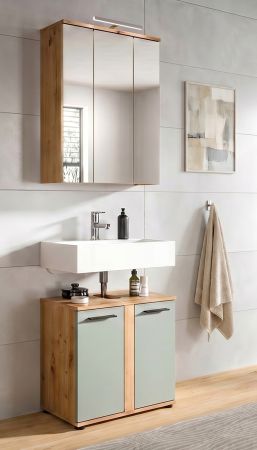 Badezimmer Spiegelschrank Bailey in Artisan Eiche Badschrank 3-t�rig inkl. LED 60 cm