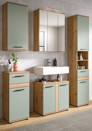 Badm�bel Set 5-teilig Bailey in Salbei und Artisan Eiche Badkombination 164 x 191 cm