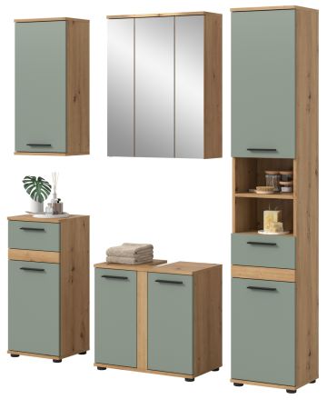 Badm�bel Set 5-teilig Bailey in Salbei und Artisan Eiche Badkombination 164 x 191 cm