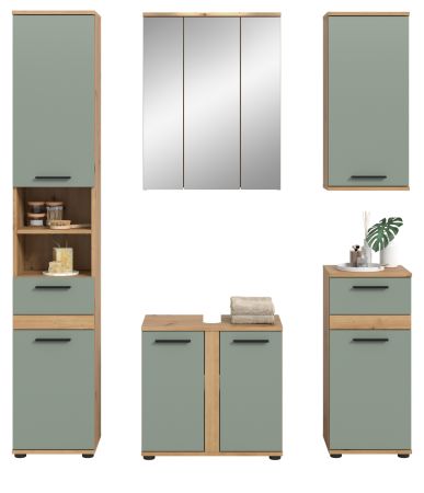 Badm�bel Set 5-teilig Bailey in Salbei und Artisan Eiche Badkombination 164 x 191 cm