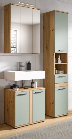 Badm�bel Set 3-teilig Bailey in Salbei und Artisan Eiche Badkombination 112 x 191 cm