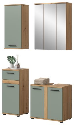 Badm�bel Set 4-teilig Bailey in Salbei und Artisan Eiche Badkombination 112 x 191 cm