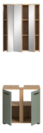 Badm�bel Set 2-teilig Bailey in Salbei und Artisan Eiche Badkombination 60 x 191 cm