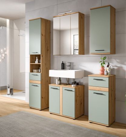 Badm�bel Set 6-teilig Bailey in Salbei und Artisan Eiche Badkombination inkl. LED 164 x 191 cm