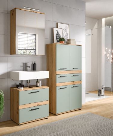 Badm�bel Set 2-teilig Bailey in Salbei und Artisan Eiche Badkombination 60 x 191 cm