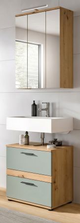 Badm�bel Set 3-teilig Bailey in Salbei und Artisan Eiche Badkombination inkl. LED 60 x 191 cm