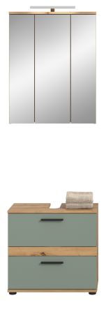 Badm�bel Set 3-teilig Bailey in Salbei und Artisan Eiche Badkombination inkl. LED 60 x 191 cm