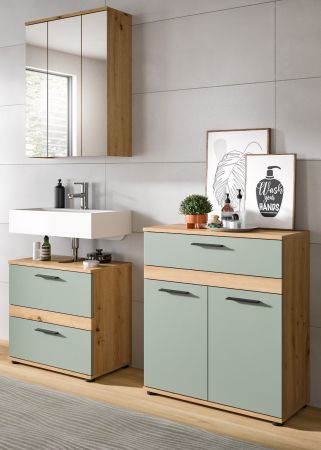 Badm�bel Set 3-teilig Bailey in Salbei und Artisan Eiche Badkombination 147 x 191 cm