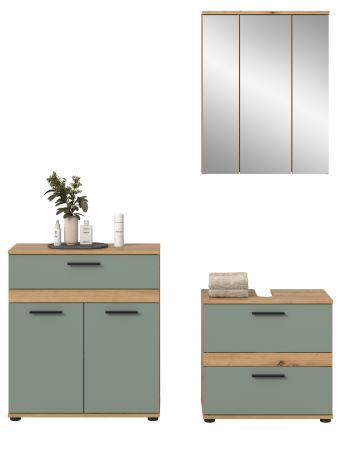 Badm�bel Set 3-teilig Bailey in Salbei und Artisan Eiche Badkombination 147 x 191 cm