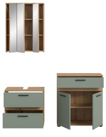 Badm�bel Set 3-teilig Bailey in Salbei und Artisan Eiche Badkombination 147 x 191 cm
