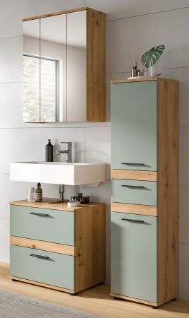 Badm�bel Set 3-teilig Bailey in Salbei und Artisan Eiche Badkombination 112 x 191 cm