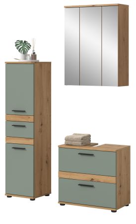 Badm�bel Set 3-teilig Bailey in Salbei und Artisan Eiche Badkombination 112 x 191 cm