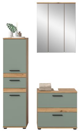 Badm�bel Set 3-teilig Bailey in Salbei und Artisan Eiche Badkombination 112 x 191 cm
