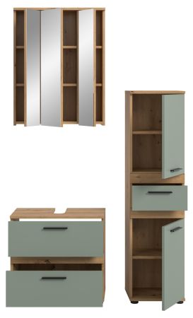 Badm�bel Set 3-teilig Bailey in Salbei und Artisan Eiche Badkombination 112 x 191 cm