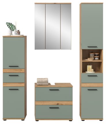 Badm�bel Set 4-teilig Bailey in Salbei und Artisan Eiche Badkombination 164 x 191 cm