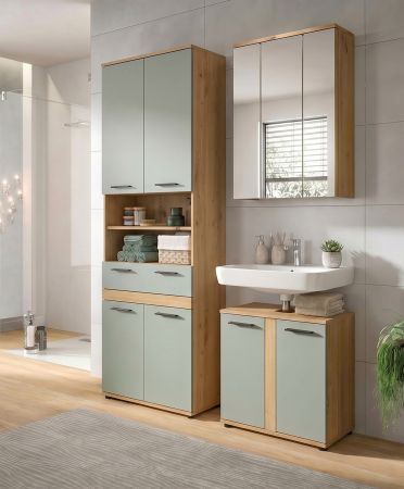 Badm�bel Set 3-teilig Bailey in Salbei und Artisan Eiche Badkombination 147 x 191 cm