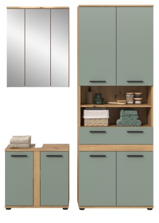 Badm�bel Set 3-teilig Bailey in Salbei und Artisan Eiche Badkombination 147 x 191 cm
