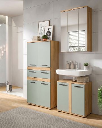 Badm�bel Set 3-teilig Bailey in Salbei und Artisan Eiche Badkombination 147 x 191 cm