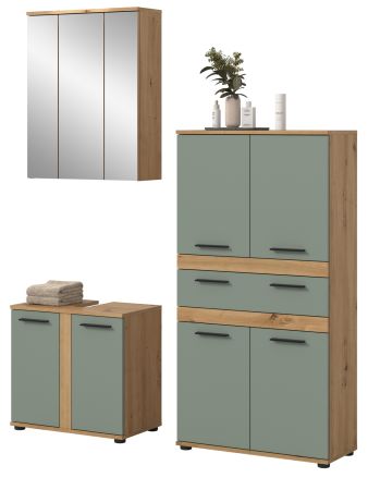 Badm�bel Set 3-teilig Bailey in Salbei und Artisan Eiche Badkombination 147 x 191 cm