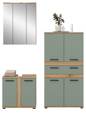 Badm�bel Set 3-teilig Bailey in Salbei und Artisan Eiche Badkombination 147 x 191 cm
