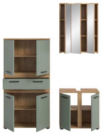 Badm�bel Set 3-teilig Bailey in Salbei und Artisan Eiche Badkombination 147 x 191 cm