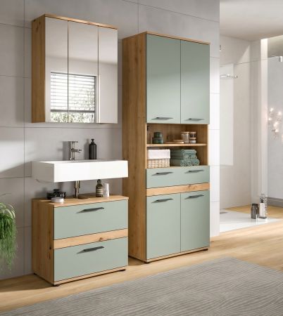 Badm�bel Set 3-teilig Bailey in Salbei und Artisan Eiche Badkombination 147 x 191 cm