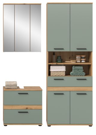 Badm�bel Set 3-teilig Bailey in Salbei und Artisan Eiche Badkombination 147 x 191 cm