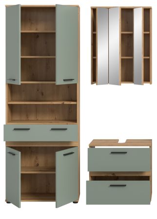 Badm�bel Set 3-teilig Bailey in Salbei und Artisan Eiche Badkombination 147 x 191 cm