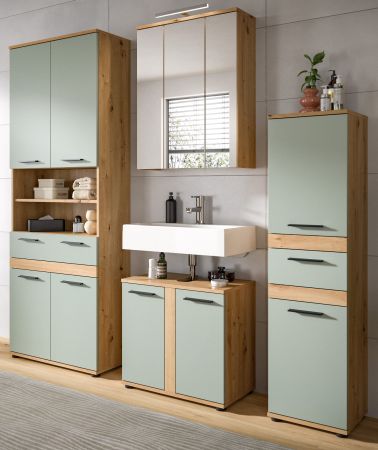 Badm�bel Set 4-teilig Bailey in Salbei und Artisan Eiche Badkombination 199 x 191 cm