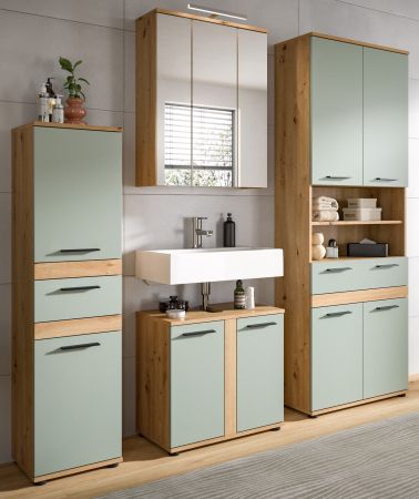 Badm�bel Set 4-teilig Bailey in Salbei und Artisan Eiche Badkombination 199 x 191 cm