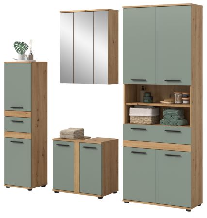 Badm�bel Set 4-teilig Bailey in Salbei und Artisan Eiche Badkombination 199 x 191 cm