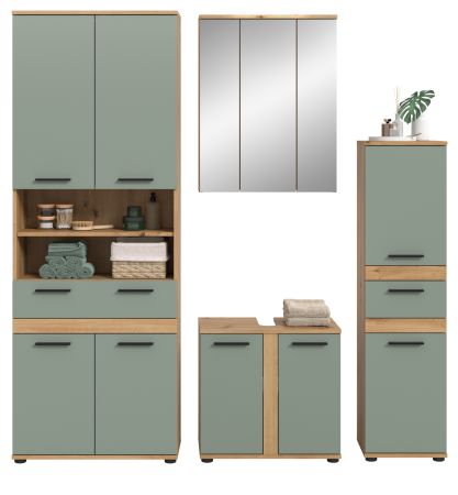 Badm�bel Set 4-teilig Bailey in Salbei und Artisan Eiche Badkombination 199 x 191 cm