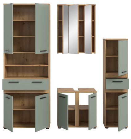 Badm�bel Set 4-teilig Bailey in Salbei und Artisan Eiche Badkombination 199 x 191 cm